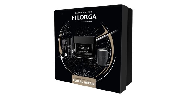 FILORGA XMAS BOX GLOBAL 2023 1 GLOBAL REPAIR BALM 50 ML + 1 GLOBAL REPAIR ESSENCE 50 ML + 1 GLOBAL REPAIE EYES & LIPS 4 ML + 1 MINI CANDLE - farmacialombardia.it