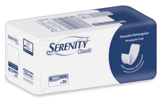 PANNOLONE PER INCONTINENZA RETTANGOLARE SENZA BARRIERA IMPERMEABILE SERENITY CLASSIC 30 PEZZI - farmacialombardia.it
