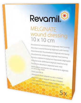 GARZA MEDICATA REVAMIL MELGINATE ALGINATO MIELE 10X10 CM 5 PEZZI - farmacialombardia.it