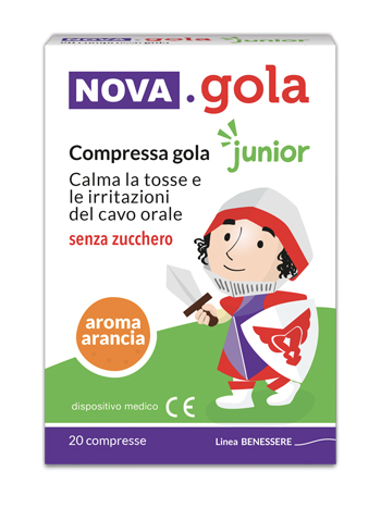 NOVA GOLA JUNIOR ARANCIA 20 COMPRESSE SENZA ZUCCHERO - farmacialombardia.it