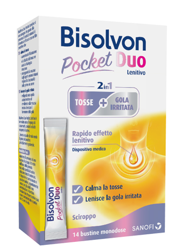 BISOLVON DUO POCKET LENITIVO TOSSE + GOLA IRRITATA A BASE DI MIELE E ALTEA 14 BUSTINE MONODOSE 10 ML - farmacialombardia.it