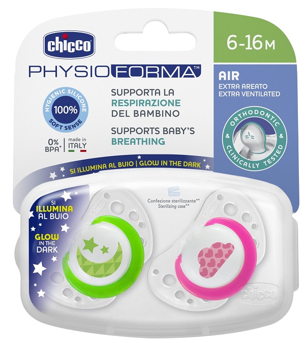 CHICCO SUCCHIETTO AIR LUMI IN SILICONE 6-16 MESI 2 PEZZI - farmacialombardia.it