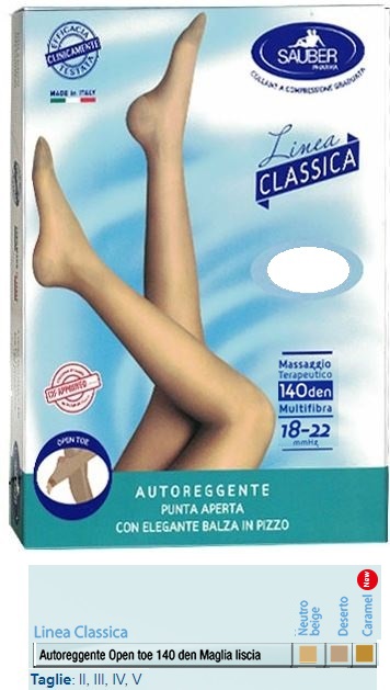 SAUBER AUTOREGGENTE OPEN TOE MAGLIA LISCIA 140 DEN COLORE NEUTRO BEIGE TAGLIA 3 LINEA CLASSICA - farmacialombardia.it