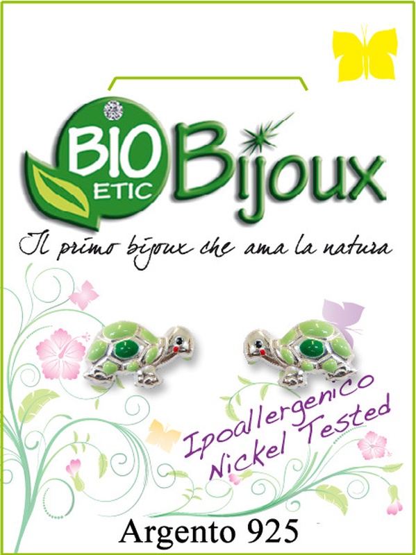 ORECCHINO TARTARUGA SMALTATO VERDE IN ARGENTO - farmacialombardia.it
