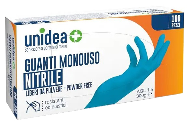 GUANTI IN NITRILE SENZA POLVERE UNIDEA MISURA MEDIA 100 PEZZI - farmacialombardia.it