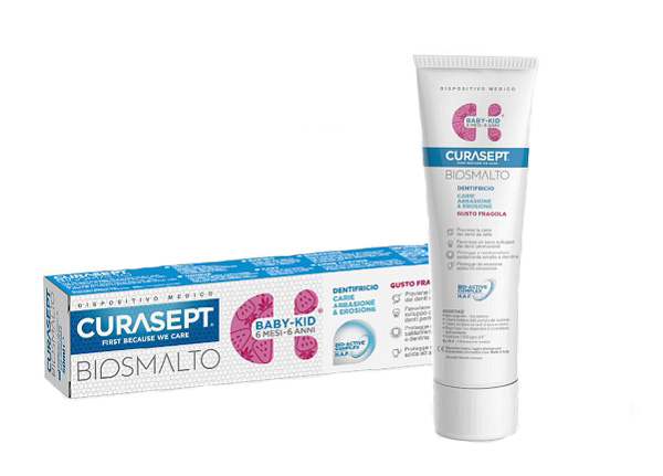 CURASEPT BIOSMALTO DENTIFRICIO BABY KID FRAGOLA CARIE ABRASIONE & EROSIONE 50 ML - farmacialombardia.it