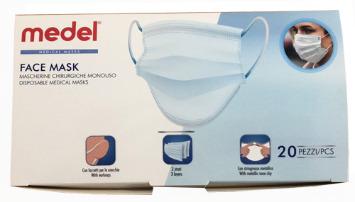 MEDEL MASCHERINA CHIRURGICA TNT A 3 STRATI CON ELASTICO MONOUSO 20 PEZZI - farmacialombardia.it