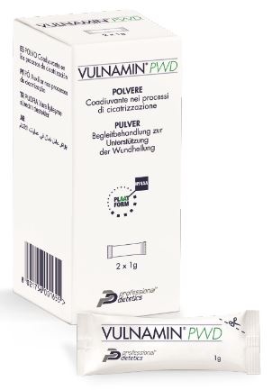 VULNAMIN PWD MEDICAZIONE INTERATTIVA IN POLVERE DI SODIO JALURONATO E AMINOACIDI 2 STICK PACK - farmacialombardia.it