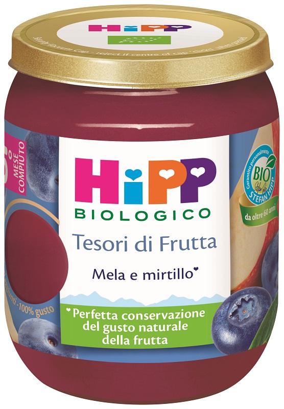 HIPP TESORI FRUTTA MELA MIRTILLO 160 G - farmacialombardia.it